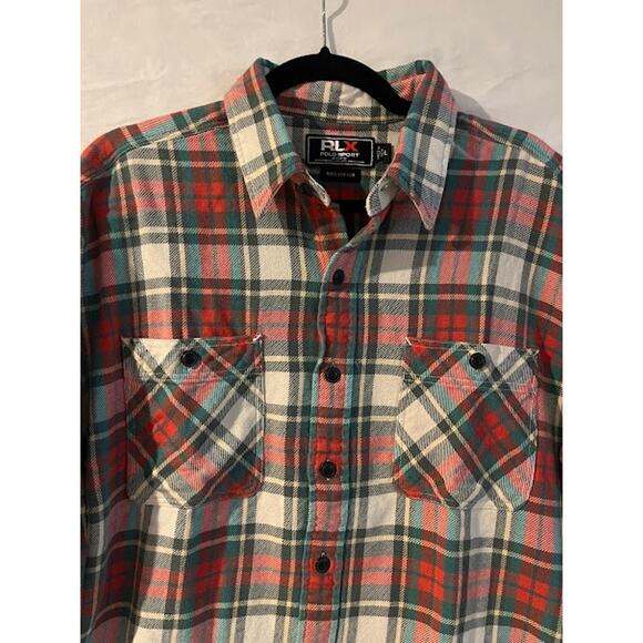 VTG 90s Polo Sport RLX Ralph Lauren Shirt Red Cream Green Plaid Button Down L - Picture 7 of 7